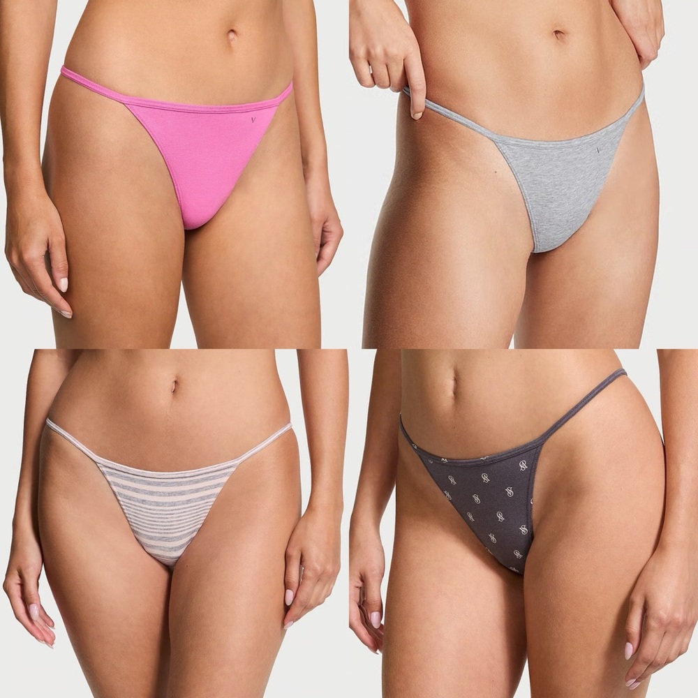 🎉LAST CHANCE🎉#3-Victoria's Secret 4-Pack Pink & Gray String Bikinis Wo…